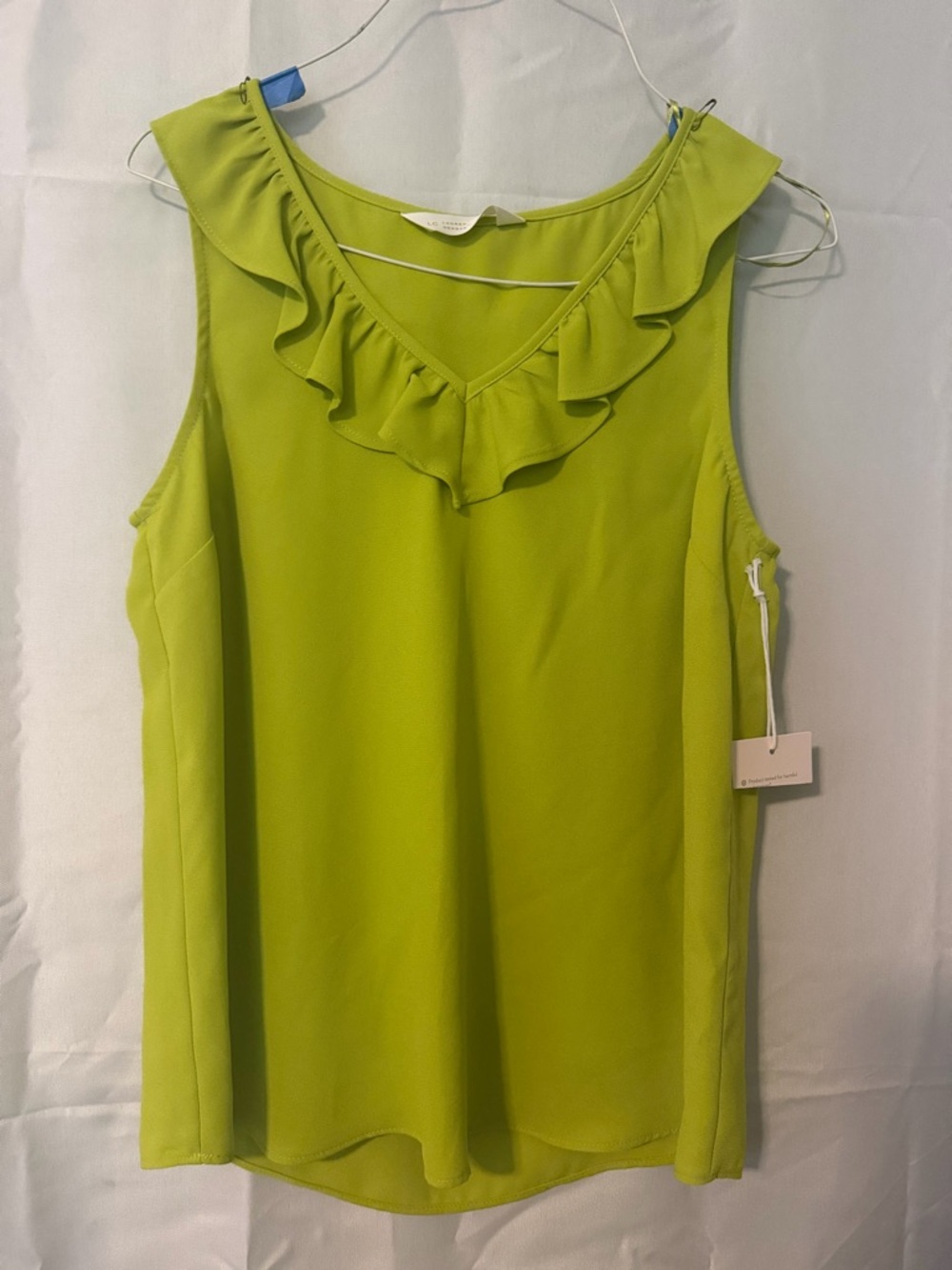 LC Lauren Conrad Lime Green Ruffled V-Neck Sleeveless Blouse